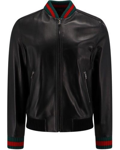 Gucci Grg Taped Leather Bomber Jacket - Black