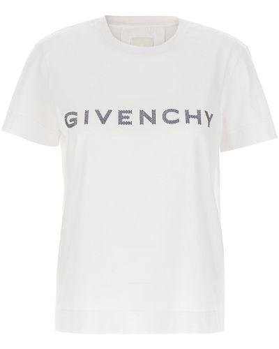 Givenchy Rhinestone Logo T Shirt Bianco