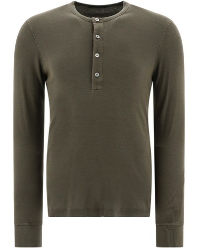 Tom Ford Lyocell Buttoned T-Shirt T-Shirts - Green