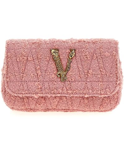 Versace Logo Tweed Crossbody Bag Borse A Tracolla Rosa