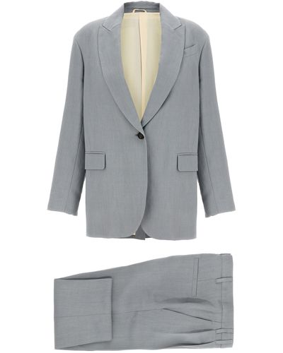 Brunello Cucinelli Fluid Twill Set Blazer And Suits Celeste - Grigio