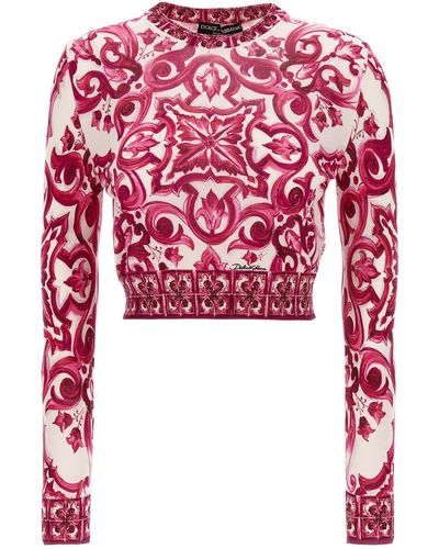 Dolce & Gabbana Maiolica Sweater Maglioni Fucsia - Rosso