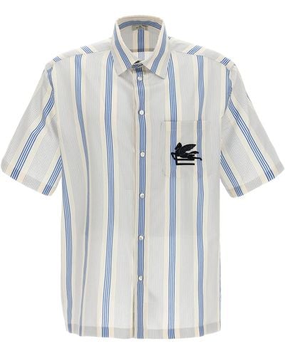 Etro Logo Embroidery Striped Shirt Camicie Multicolor - Bianco