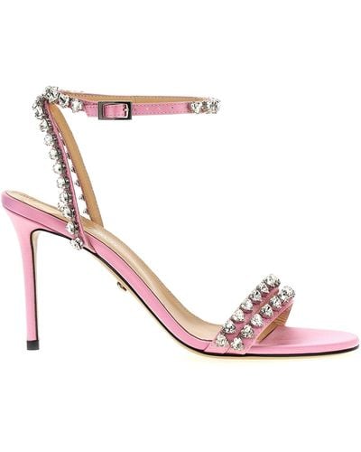 Mach & Mach Audrey Crystal Round Toe Satin Sandals - Pink