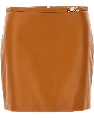 Versace Mini Leather Skirt Gonne Marrone