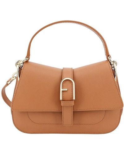 Furla Leather Handbag With Metal Arco Logo - Brown