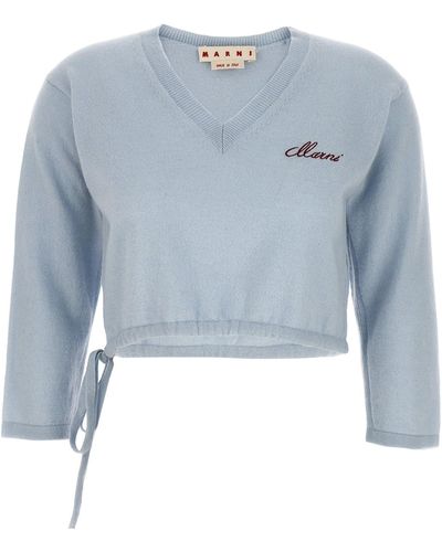 Marni Logo Embroidery Sweater Maglioni Celeste - Blu