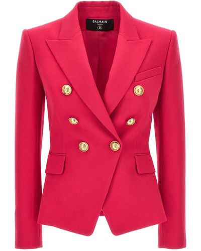 Balmain Double-Breasted Blazer With Logo Buttons Blazer And Suits - Pink