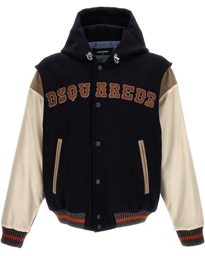 DSquared² Layered Hooded Varsity Jacket - Black