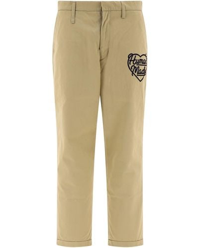 Human Made Chino Trousers With Embroidered Logo - Natural