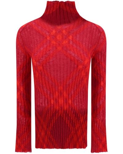 Burberry Mohair Blend Jumper With Check Motif - Red