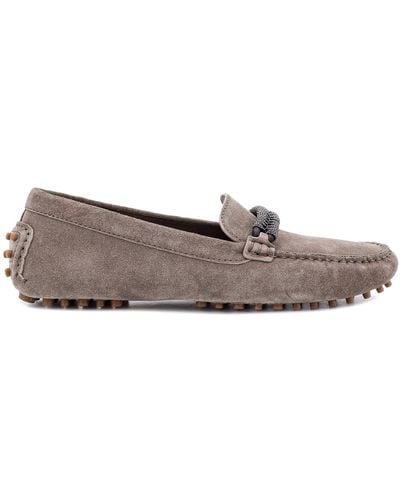 Brunello Cucinelli Suede Loafer With Precious Braided Detail - Multicolour