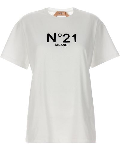N°21 Flocked Logo T Shirt Bianco