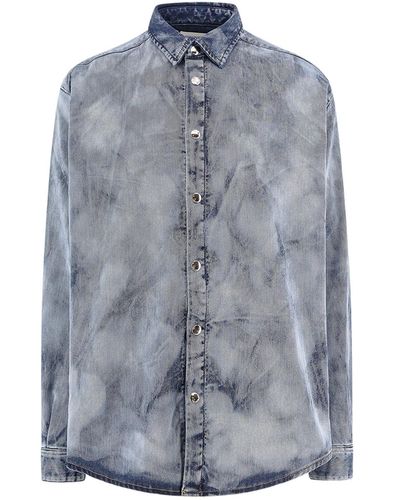 Laneus Denim Shirt With Washed-Out Effect - Blue