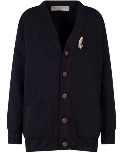 Golden Goose Cotton Cardigan With Brooch Detail - Blue