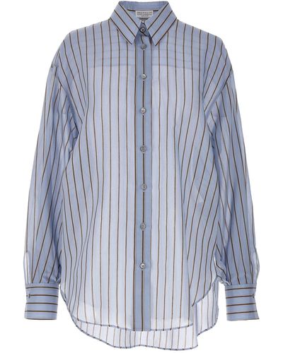 Brunello Cucinelli Striped Shirt Camicie Celeste - Blu