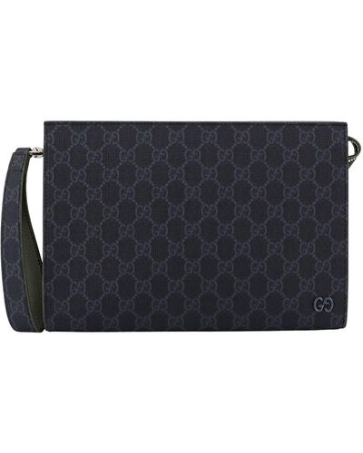 Gucci Gg Supreme Fabric And Leather Clutch - Blue