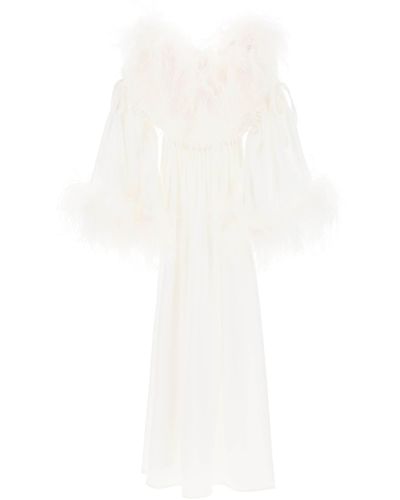 Art Dealer 'bettina' Maxi Dress In Satin With Feathers - White