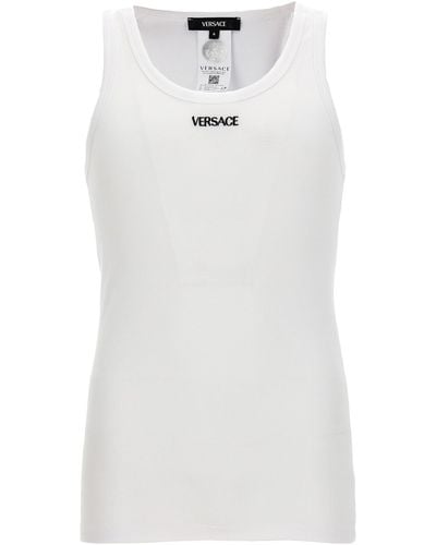 Versace Logo Embroidery Tank Top - White