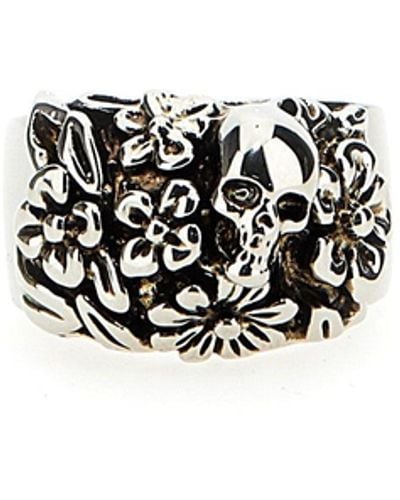 Alexander McQueen Floral Skull Ring Jewelry - White