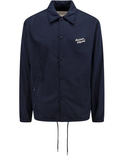 Maison Kitsuné Nylon Jacket With Logo Print - Blue