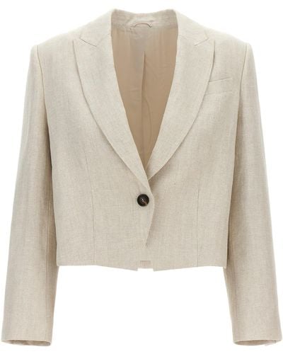 Brunello Cucinelli Single-Breasted Cropped Blazer Blazer And Suits - Natural