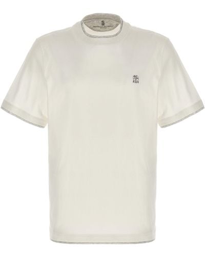 Brunello Cucinelli Double Layer T Shirt Bianco