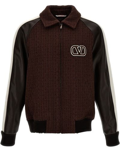 Valentino Garavani Bomber Jacket With Logo Embroidery Casual Jackets, Parka - Brown