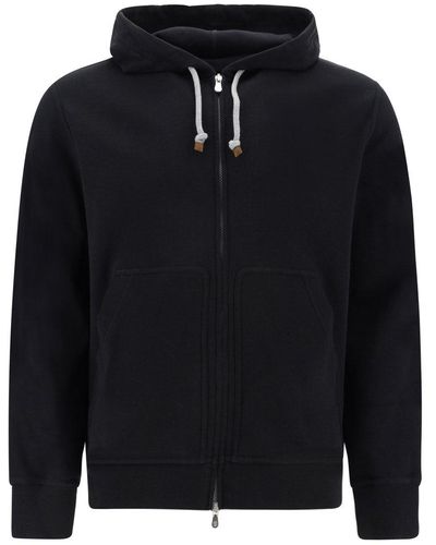 Brunello Cucinelli Techno Cotton Interlock Zip-front Hooded Sweatshirt - Black
