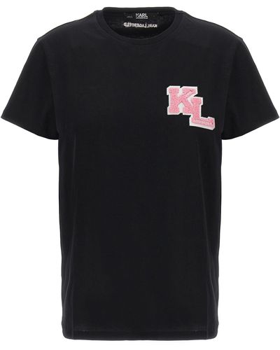 Karl Lagerfeld T-shirt in cotone organico con logo frontale - Nero