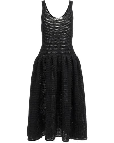 Self-Portrait Crochet Knit Midi Dresses - Black