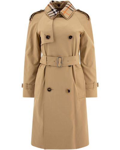 Burberry Long Gabardine Trench Coat With Detachable Collar Coats Beige - Neutro