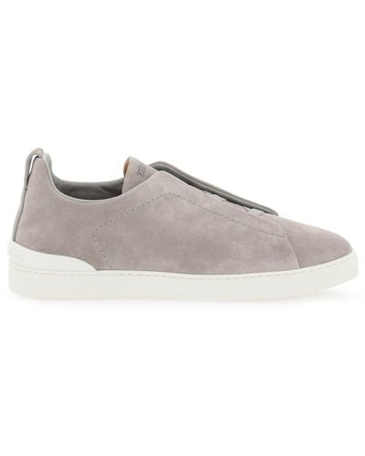 Zegna Suede Triple Stitch Sneakers - Gray