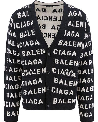 Balenciaga Allover Logo Wool Cardigan - Black