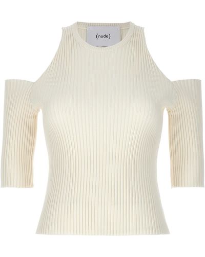 Nude Cut-Out Knit Top Tops - White