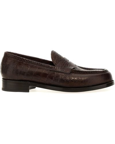 Lidfort Croc Print Leather Loafers - Brown