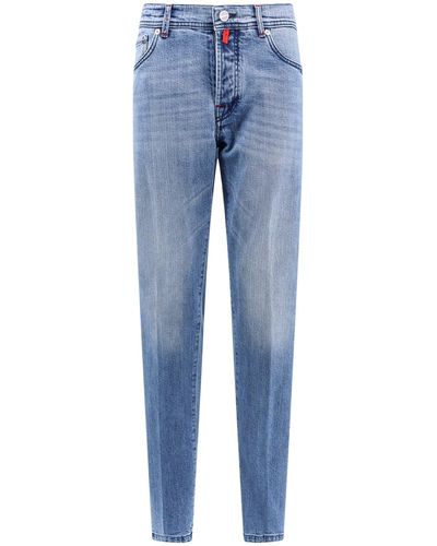 Kiton Jeans in cotone stretch con patch logo posteriore - Blu