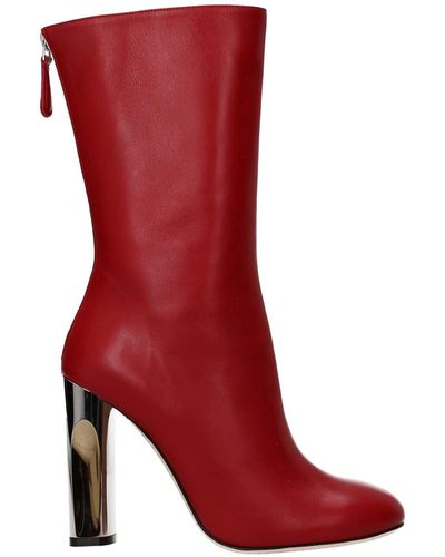 Alexander McQueen Ankle Boots Lux Duchesse Leather Red