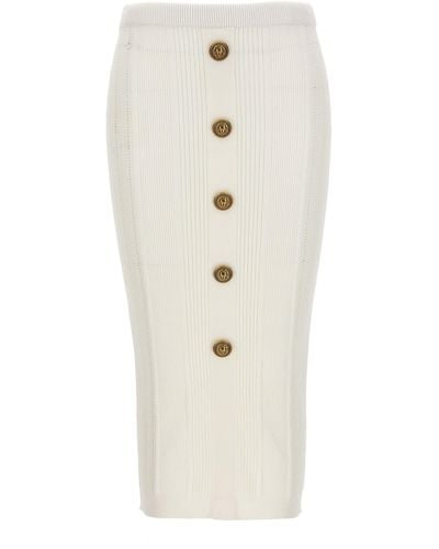 Balmain Logo Button Midi Skirt Gonne Bianco