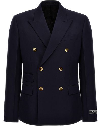 Versace Double-Breasted Wool Blazer - Blue