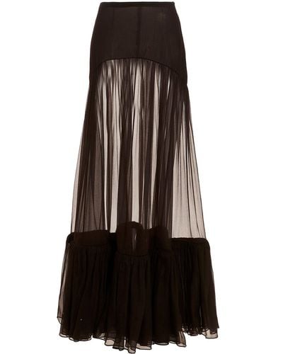 Saint Laurent Flounced Long Skirt Gonne Marrone - Nero
