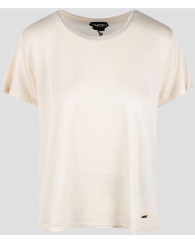 Tom Ford Micro-rib Silk Jersey Crewneck T-shirt - Natural