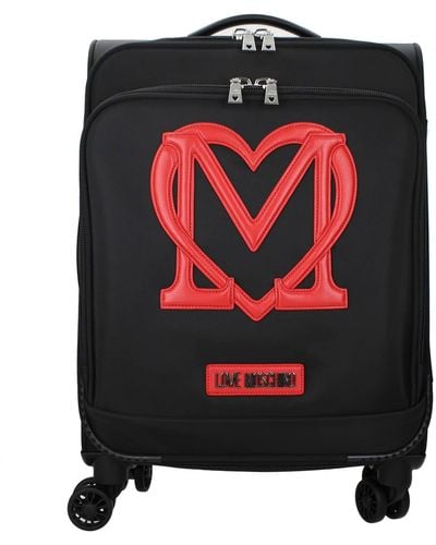 Love Moschino Wheeled Luggages Nylon Black Red