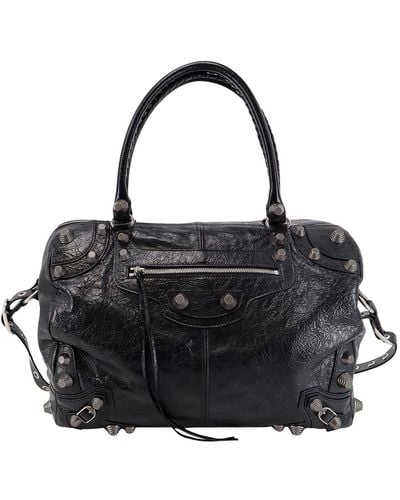 Balenciaga Leather Duffle Bag With Metal Detail - Black