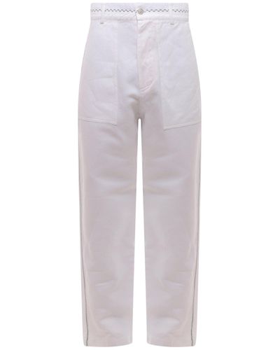 Nick Fouquet White Denim Trouser With Stitching And Embroidery - Gray