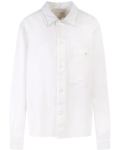 Nick Fouquet Linen And Cotton Shirt With Stitching And Embroidery - White