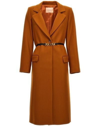 Twin Set Long Single Breast Coat Coats, Trench Coats - Brown