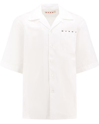 Marni Camicia in cotone organico con stampa logo - Bianco