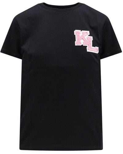 Karl Lagerfeld Organic Cotton T-shirt With Logo On The Front - Black