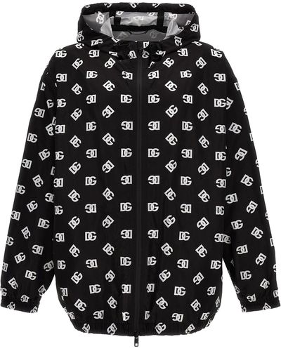 Dolce & Gabbana Dg Logo Hooded Windbreaker - Black